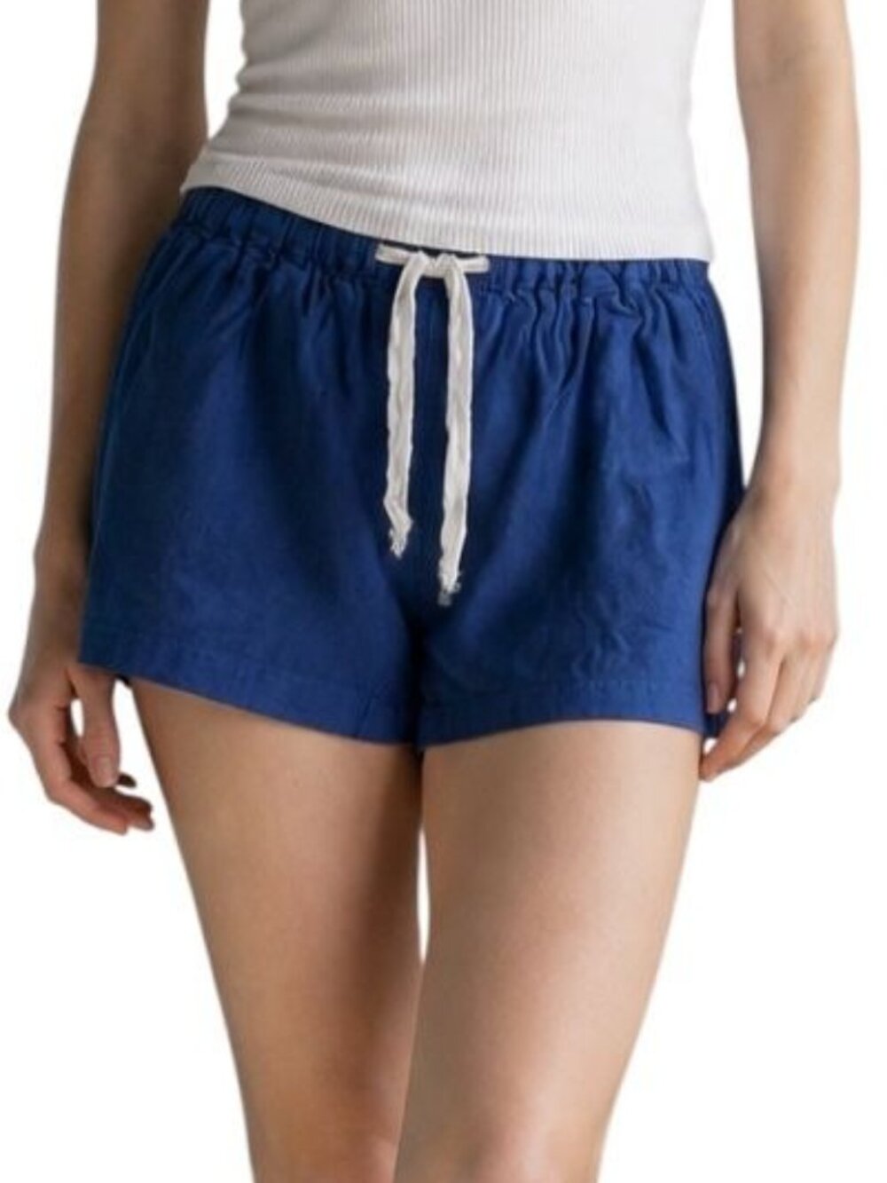 Women’s Navy Blue Casual Drawstring Shorts Elastic Waist Pockets M L